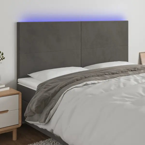 Gossi tablie de pat cu led, gri inchis, 200x5x118/128 cm, catifea