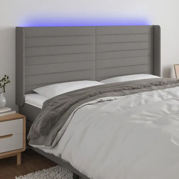 Gossi tablie de pat cu led, gri inchis, 203x16x118/128 cm, textil