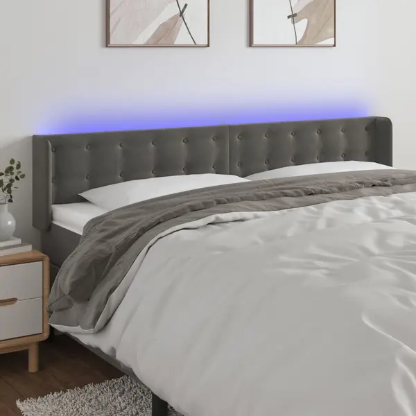 Gossi tablie de pat cu led, gri inchis, 203x16x78/88 cm, catifea