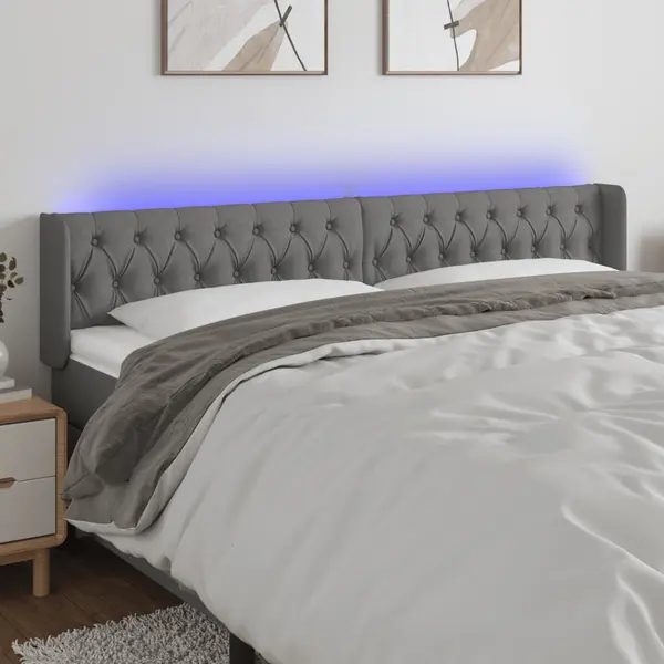 Gossi tablie de pat cu led, gri inchis, 203x16x78/88 cm, textil