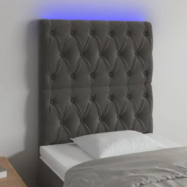 Gossi tablie de pat cu led, gri inchis, 80x7x118/128 cm, catifea