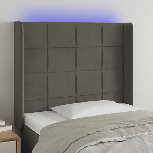 Gossi tablie de pat cu led, gri inchis, 83x16x118/128 cm, catifea