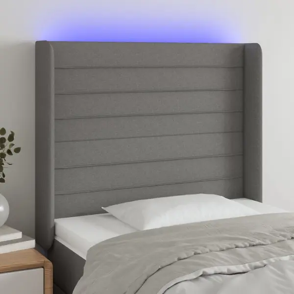 Gossi tablie de pat cu led, gri inchis, 83x16x118/128 cm, textil