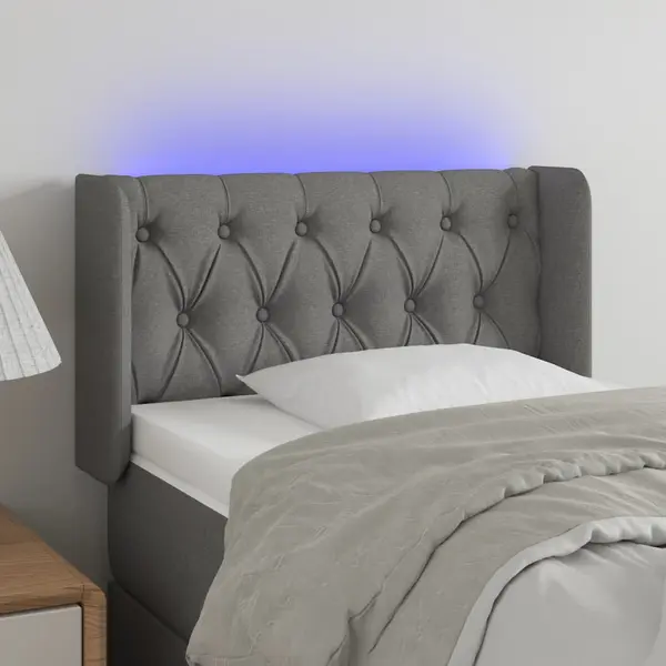 Gossi tablie de pat cu led, gri inchis, 83x16x78/88 cm, textil