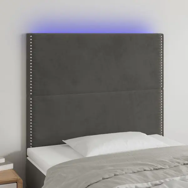 Gossi tablie de pat cu led, gri inchis, 90x5x118/128 cm, catifea