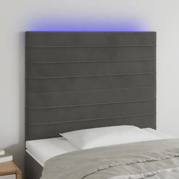 Gossi tablie de pat cu led, gri inchis, 90x5x118/128 cm, catifea