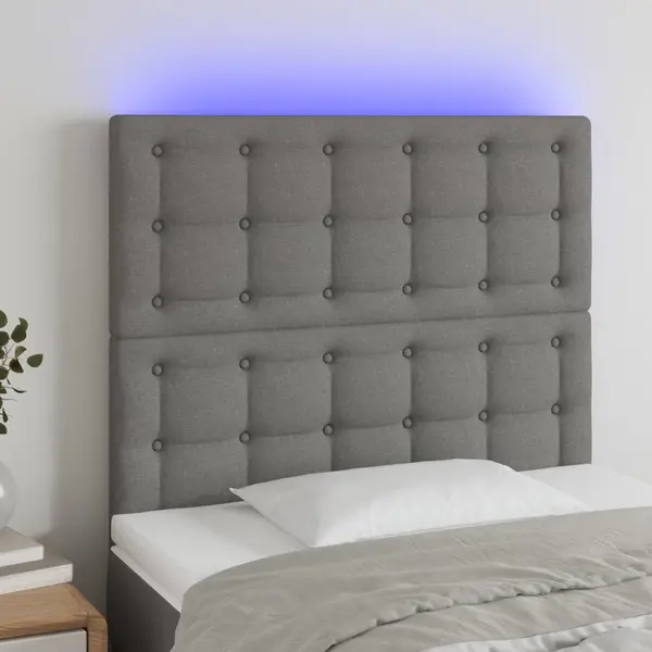 Gossi tablie de pat cu led, gri inchis, 90x5x118/128 cm, textil