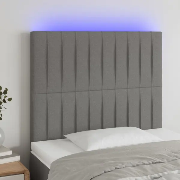 Gossi tablie de pat cu led, gri inchis, 90x5x118/128 cm, textil