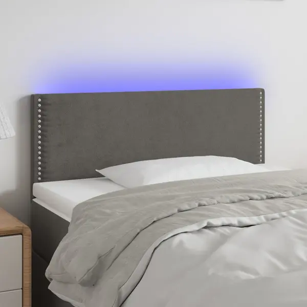 Gossi tablie de pat cu led, gri inchis, 90x5x78/88 cm, catifea