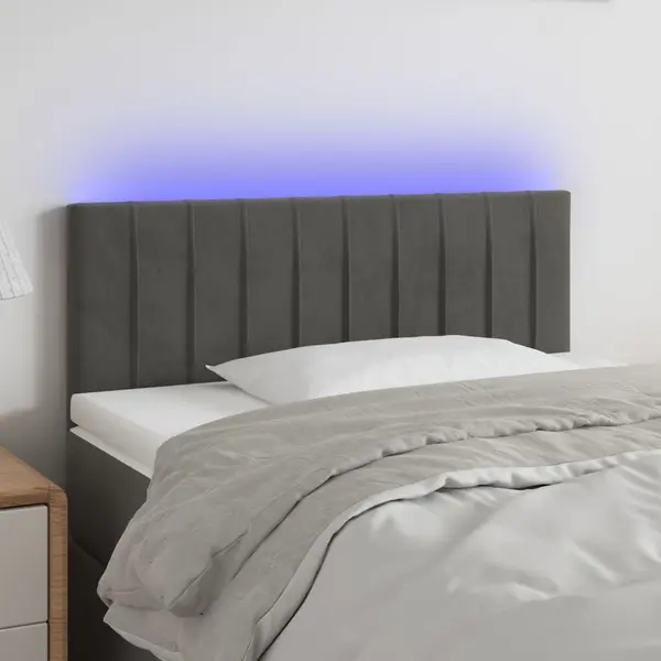 Gossi tablie de pat cu led, gri inchis, 90x5x78/88 cm, catifea