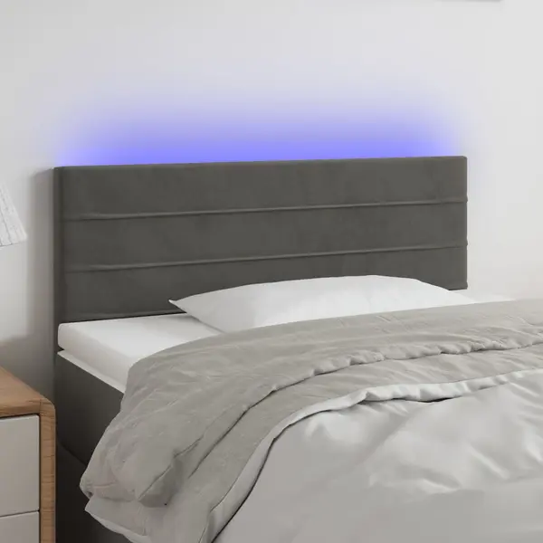 Gossi tablie de pat cu led, gri inchis, 90x5x78/88 cm, catifea