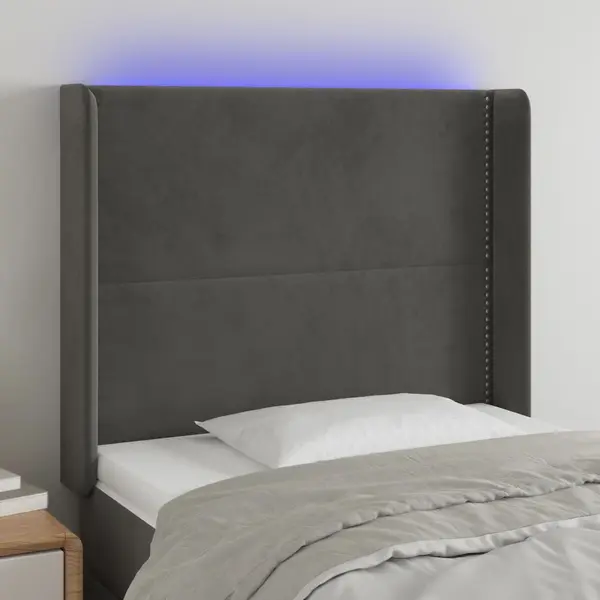 Gossi tablie de pat cu led, gri inchis, 93x16x118/128 cm, catifea