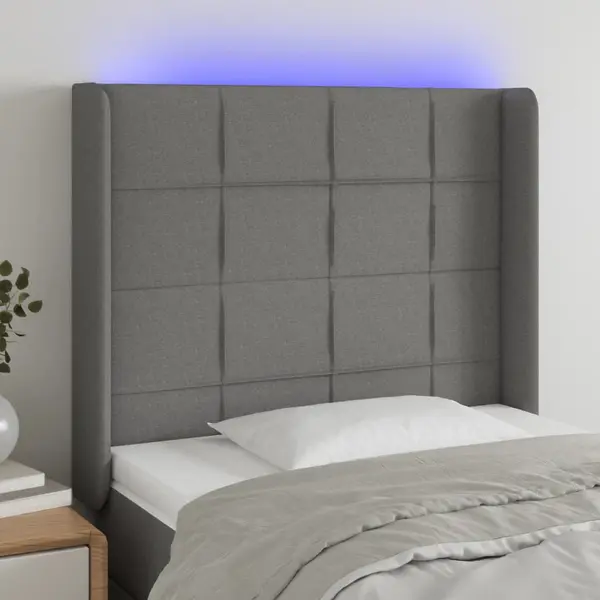 Gossi tablie de pat cu led, gri inchis, 93x16x118/128 cm, textil