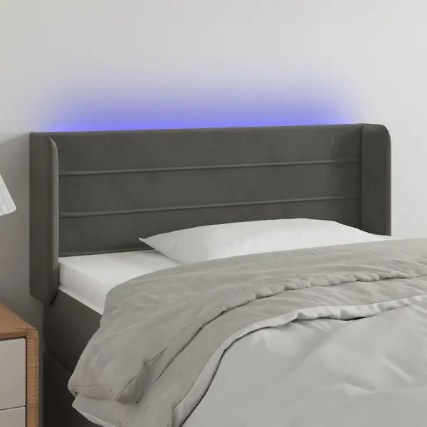 Gossi tablie de pat cu led, gri inchis, 93x16x78/88 cm, catifea