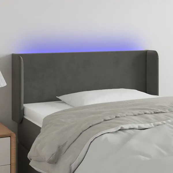 Gossi tablie de pat cu led, gri inchis, 93x16x78/88 cm, catifea