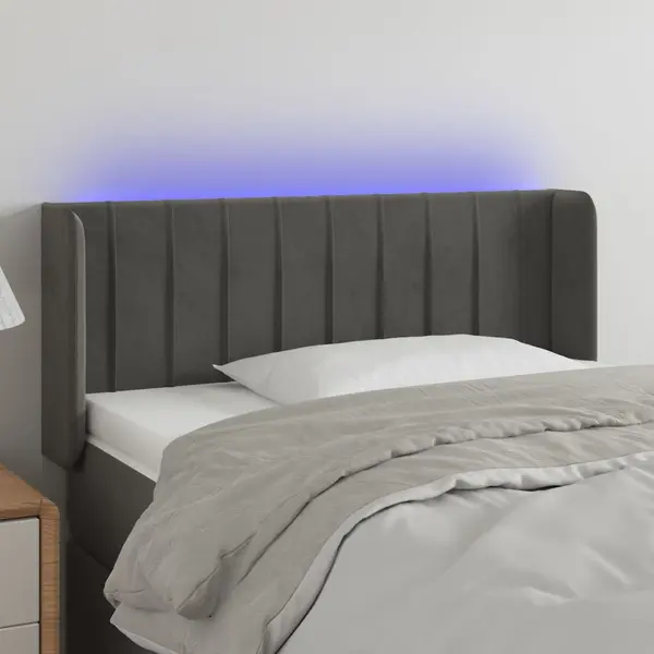 Gossi tablie de pat cu led, gri inchis, 93x16x78/88 cm, catifea