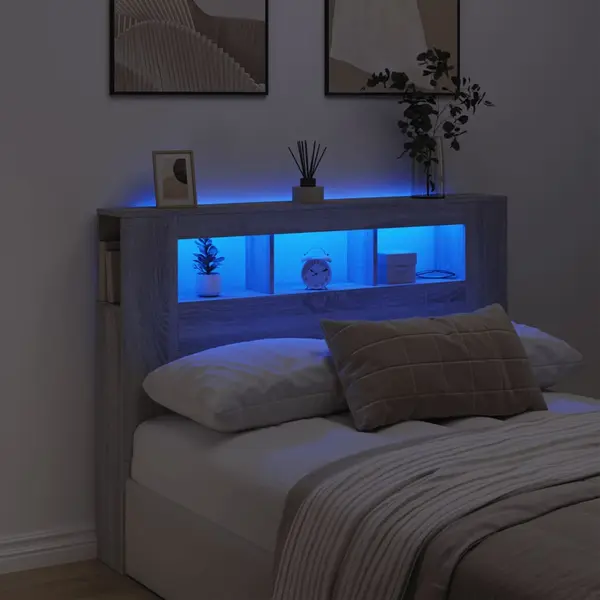Gossi tablie de pat cu led, gri sonoma, 140x18,5x103,5 cm, lemn