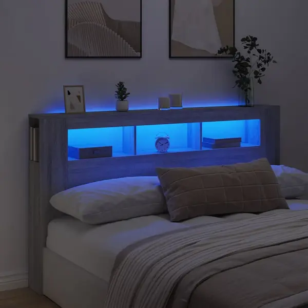 Gossi tablie de pat cu led, gri sonoma, 160x18,5x103,5 cm, lemn