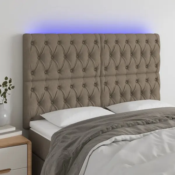 Gossi tablie de pat cu led, gri taupe, 144x7x118/128 cm, textil