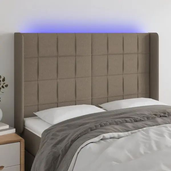 Gossi tablie de pat cu led, gri taupe, 147x16x118/128 cm, textil