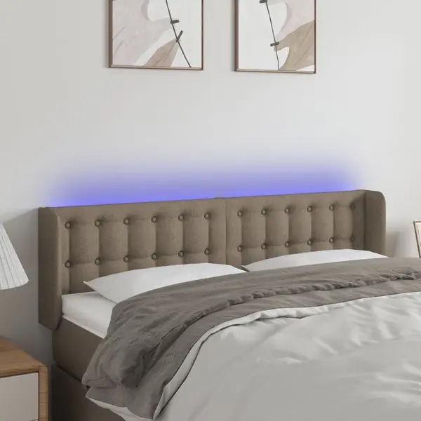 Gossi tablie de pat cu led, gri taupe, 147x16x78/88 cm, textil