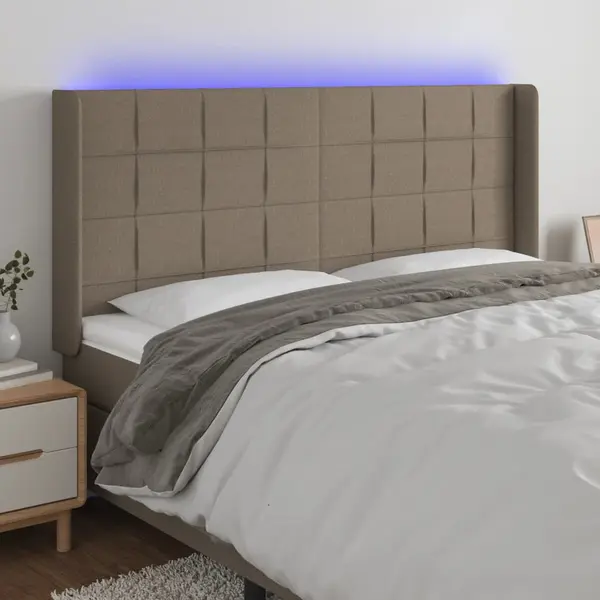 Gossi tablie de pat cu led, gri taupe, 163x16x118/128 cm, textil