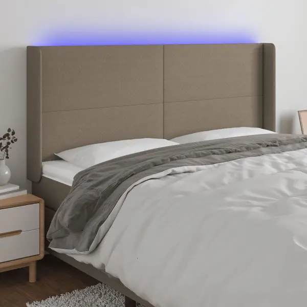 Gossi tablie de pat cu led, gri taupe, 183x16x118/128 cm, textil