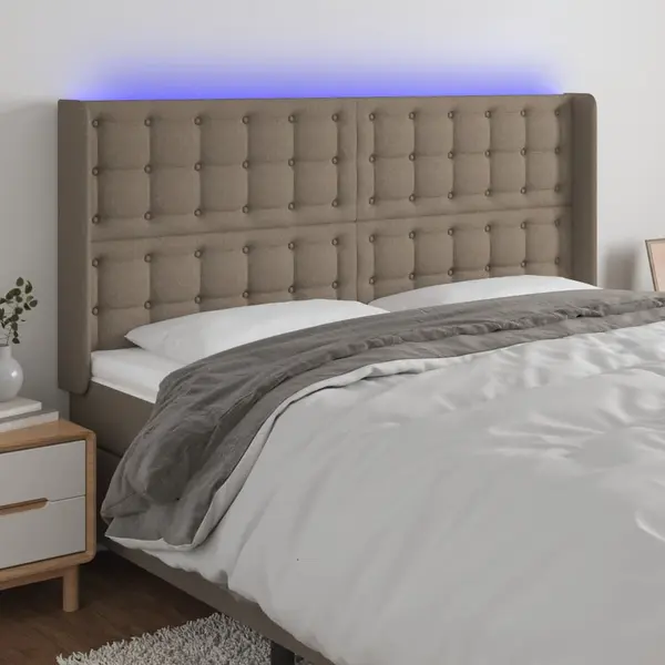 Gossi tablie de pat cu led, gri taupe, 183x16x118/128 cm, textil