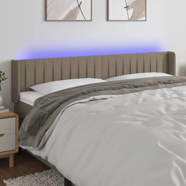 Gossi tablie de pat cu led, gri taupe, 183x16x78/88 cm, textil