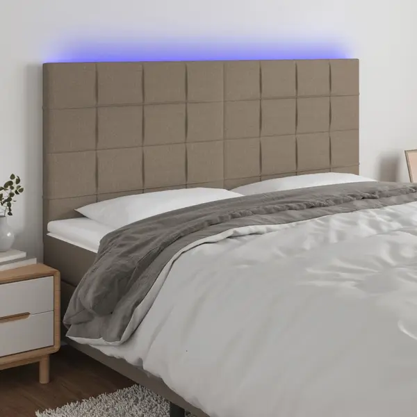 Gossi tablie de pat cu led, gri taupe, 200x5x118/128 cm, textil