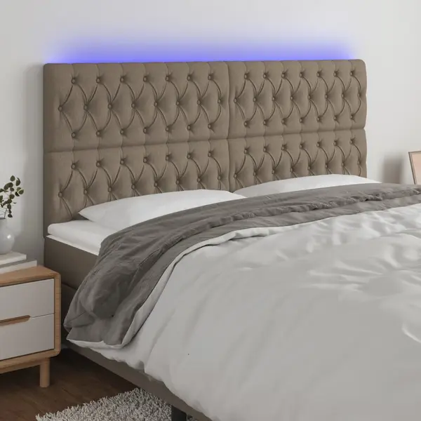 Gossi tablie de pat cu led, gri taupe, 200x7x118/128 cm, textil