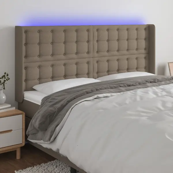 Gossi tablie de pat cu led, gri taupe, 203x16x118/128 cm, textil