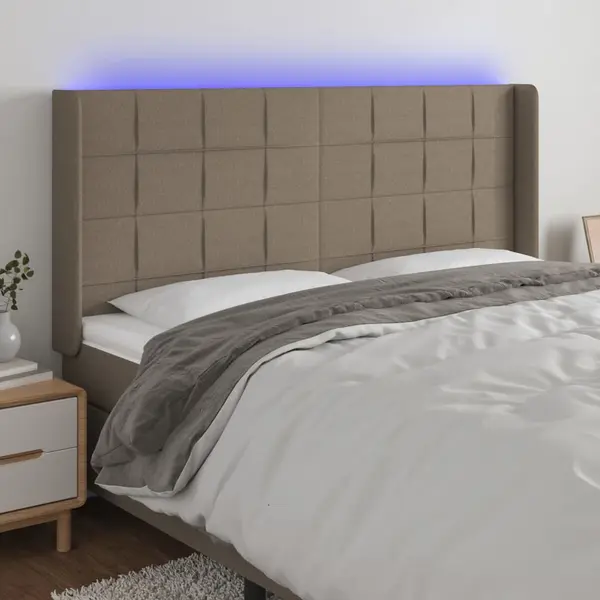 Gossi tablie de pat cu led, gri taupe, 203x16x118/128 cm, textil