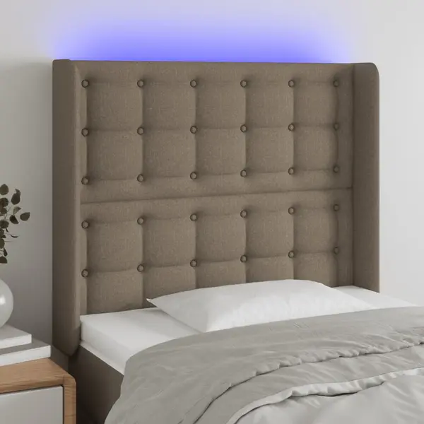 Gossi tablie de pat cu led, gri taupe, 93x16x118/128 cm, textil