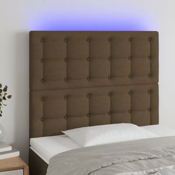 Gossi tablie de pat cu led, maro inchis, 100x5x118/128 cm, textil