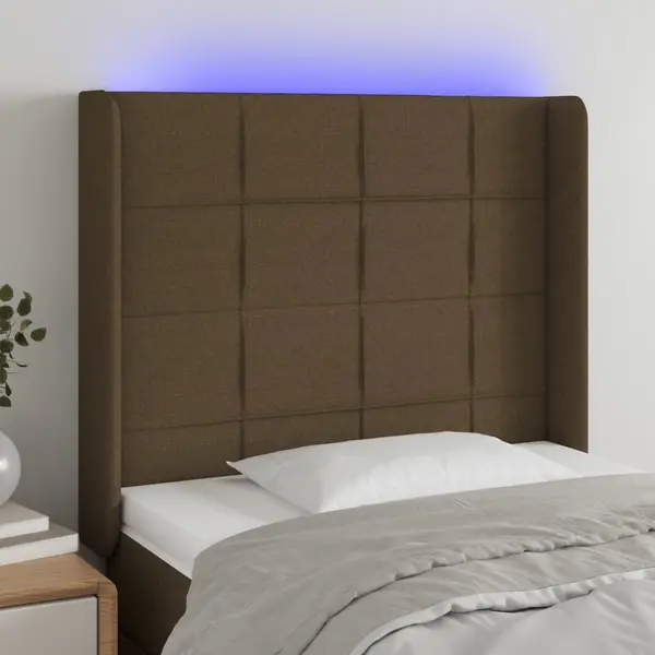 Gossi tablie de pat cu led, maro inchis, 103x16x118/128 cm, textil