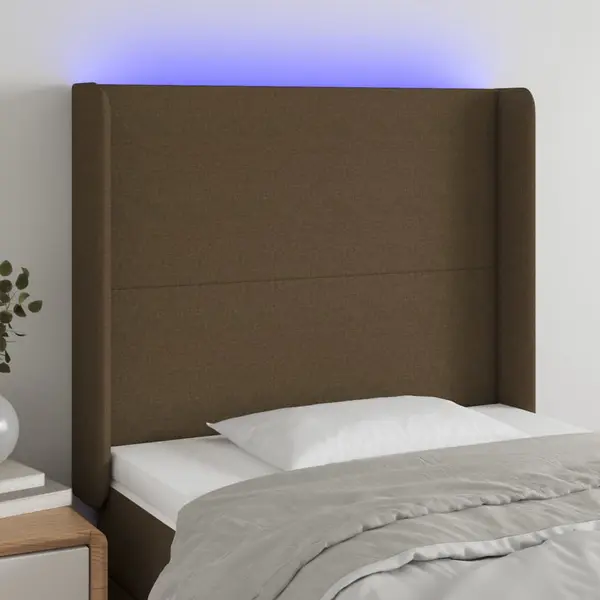 Gossi tablie de pat cu led, maro inchis, 103x16x118/128 cm, textil