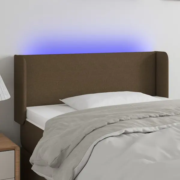 Gossi tablie de pat cu led, maro inchis, 103x16x78/88 cm, textil