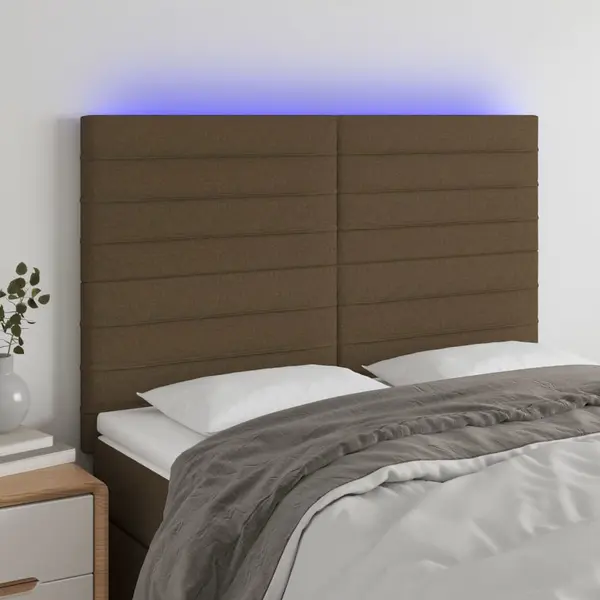 Gossi tablie de pat cu led, maro inchis, 144x5x118/128 cm, textil