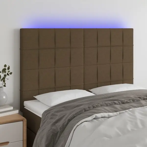 Gossi tablie de pat cu led, maro inchis, 144x5x118/128 cm, textil
