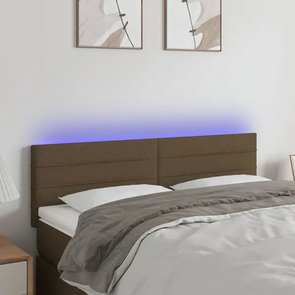 Gossi tablie de pat cu led, maro inchis, 144x5x78/88 cm, textil