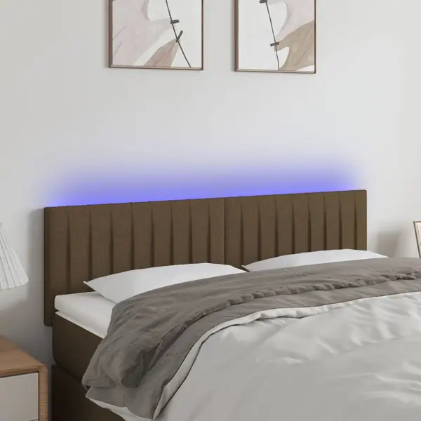 Gossi tablie de pat cu led, maro inchis, 144x5x78/88 cm, textil