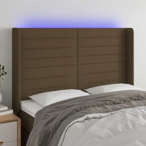 Gossi tablie de pat cu led, maro inchis, 147x16x118/128 cm, textil