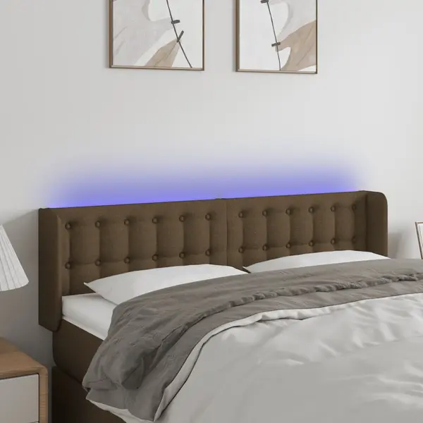 Gossi tablie de pat cu led, maro inchis, 147x16x78/88 cm, textil