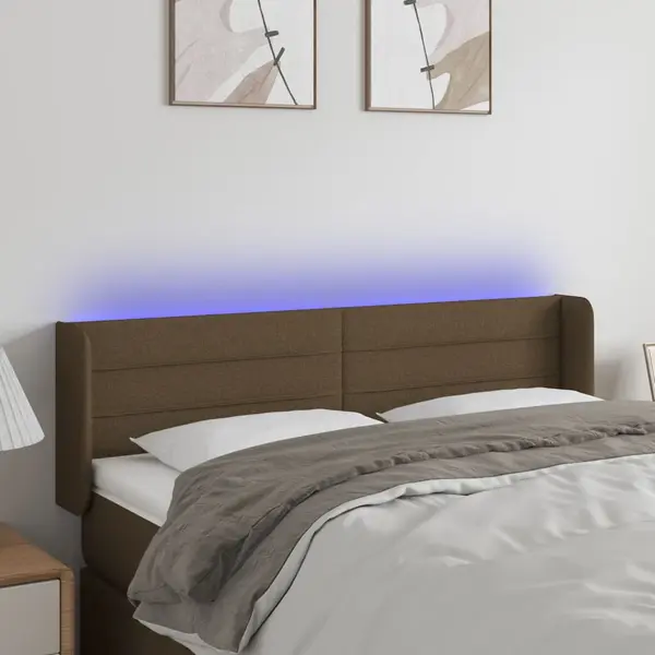 Gossi tablie de pat cu led, maro inchis, 147x16x78/88 cm, textil