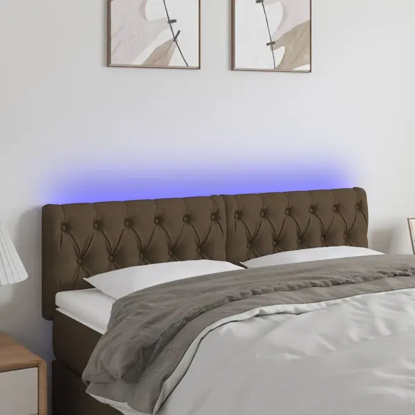 Gossi tablie de pat cu led, maro inchis, 160x7x78/88 cm, textil