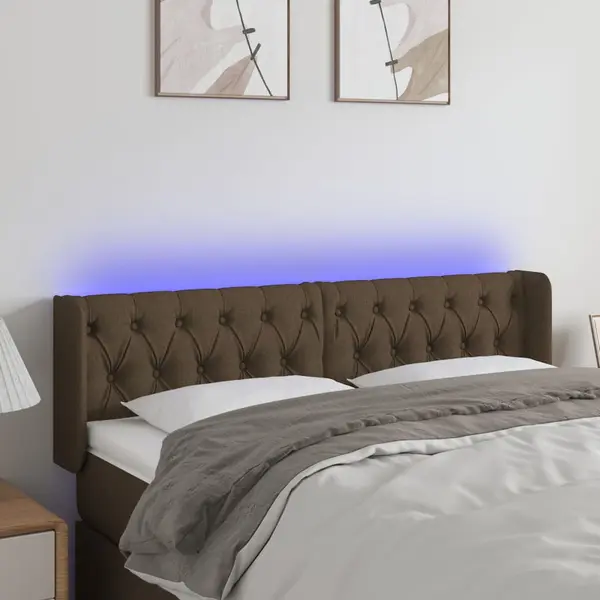 Gossi tablie de pat cu led, maro inchis, 163x16x78/88 cm, textil