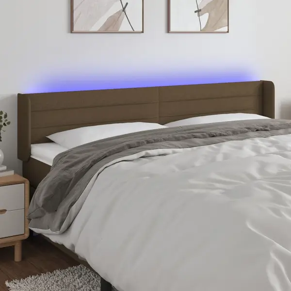 Gossi tablie de pat cu led, maro inchis, 163x16x78/88 cm, textil