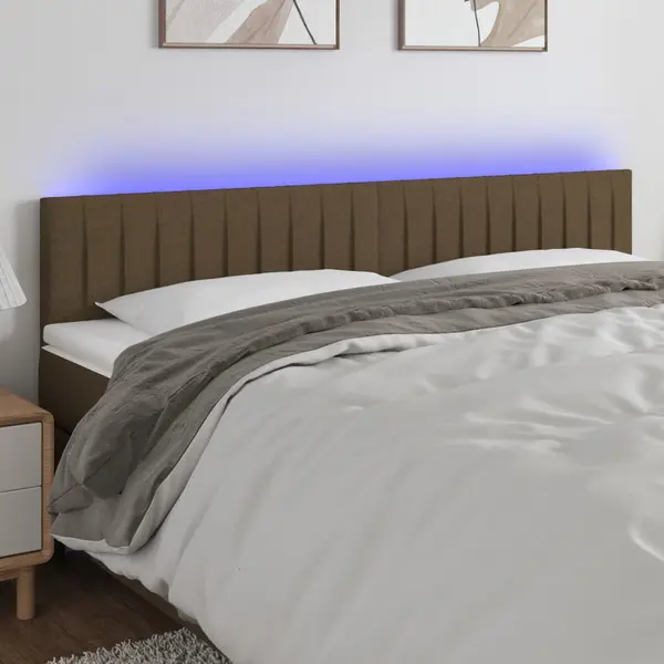 Gossi tablie de pat cu led, maro inchis, 180x5x78/88 cm, textil