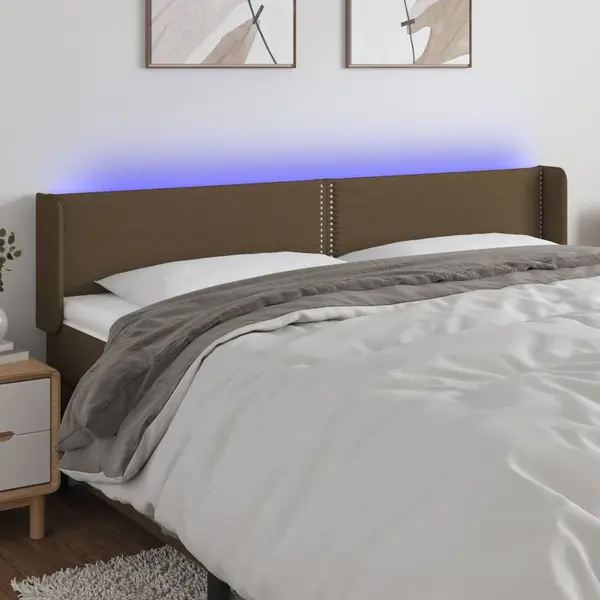 Gossi tablie de pat cu led, maro inchis, 183x16x78/88 cm, textil